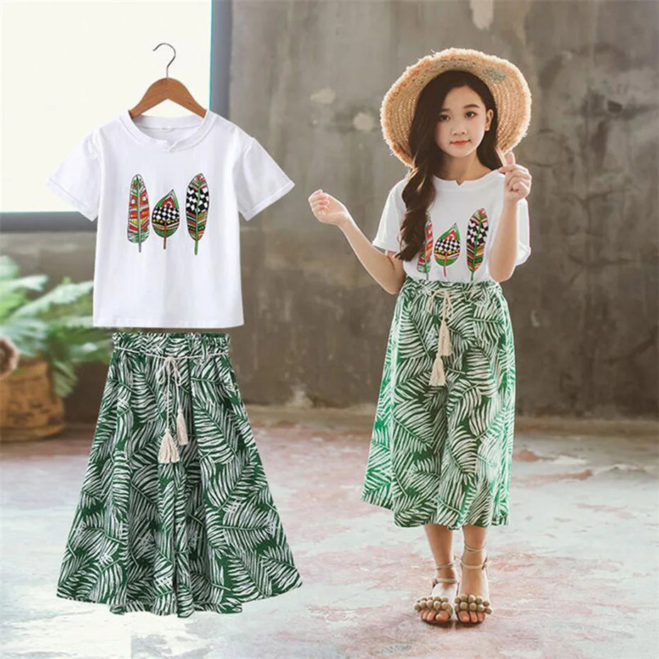 Summer 2023 Baby Girls Clothes Sets Outfits Kids Clothes Short Sleeve +Pants Children Clothing Set 3 4 5 6 7 8 9 10 11 12 Years