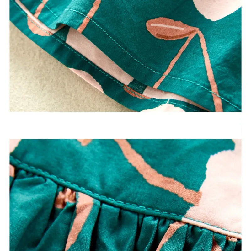 فستان صيفي للفتيات الصغيرات مصنوع من القطن بحزام مطبوع للأطفال فساتين بحزام مطبوع