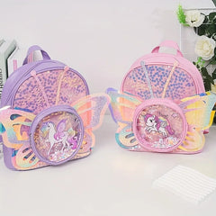 Toddlers Backpack Cartoon Unicorn Schoolbag Sequin Transparent Butterfly Wings Bookbag for Girl Kids Waterproof School Bag 2024