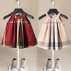 100% Cotton Children's Summer Clothing 2023 New Girls Dress 3-5 Years Old Girl Plaid Princess Dresses Baby Girl's Kawaii Skirt