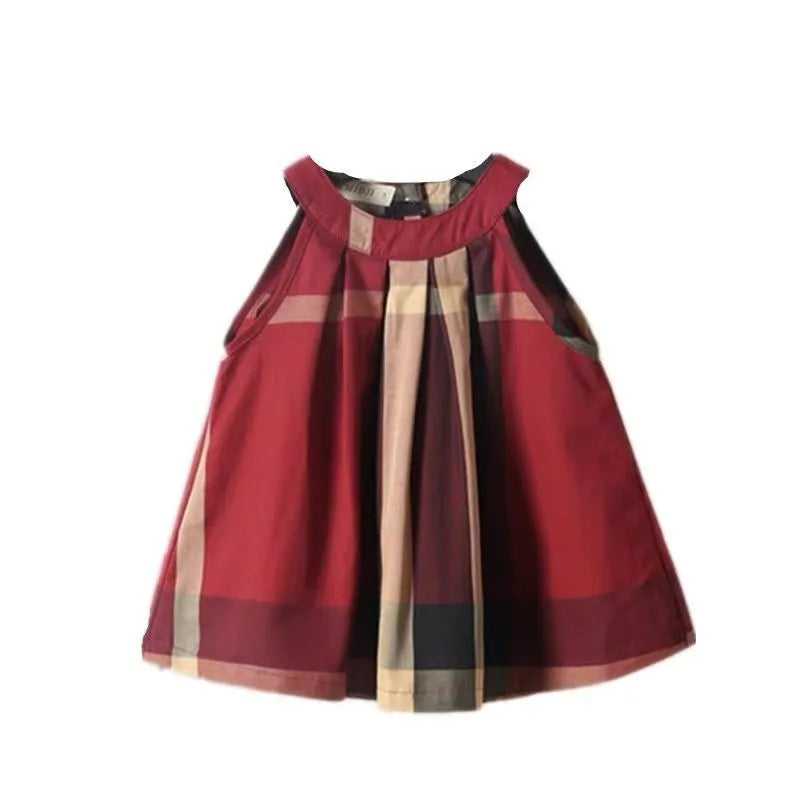 100% Cotton Children's Summer Clothing 2023 New Girls Dress 3-5 Years Old Girl Plaid Princess Dresses Baby Girl's Kawaii Skirt