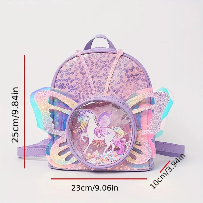 Toddlers Backpack Cartoon Unicorn Schoolbag Sequin Transparent Butterfly Wings Bookbag for Girl Kids Waterproof School Bag 2024