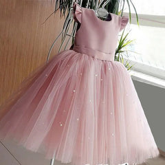 Toddler Girl Flower Birthday Tulle Dress Backless Bow Wedding Gown Kids Party Wear Princess Blue Dress Baby Girl Bowknot Dresses