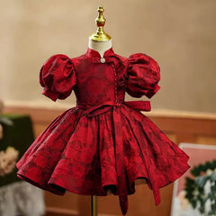 2022 جديد ثوب مسائي للأطفال القوس تصميم الإسبانية خمر الفتيات حفلة عيد ميلاد المعمودية فساتين حمراء للعيد A2051