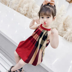 100% Cotton Children's Summer Clothing 2023 New Girls Dress 3-5 Years Old Girl Plaid Princess Dresses Baby Girl's Kawaii Skirt