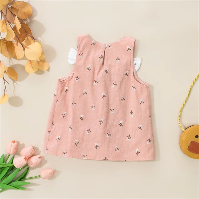 Summer Simple Solid Color Flower Baby Girl Dress Sleeveless Bowknot Children's Clothes Thin Breathable 0 To 3 Years Old Toddler
