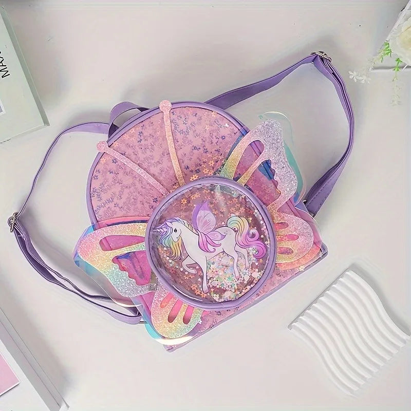 Toddlers Backpack Cartoon Unicorn Schoolbag Sequin Transparent Butterfly Wings Bookbag for Girl Kids Waterproof School Bag 2024