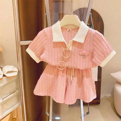 Baby Girls Cute Sweet Clothes Set Kids Casual Short Sleeve Top Pant Outfit Summer New Children Comforts Fashion Sportswear 2-10Y