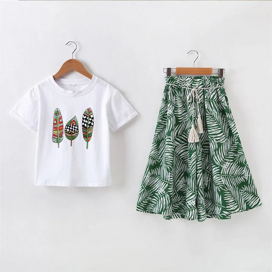 Summer 2023 Baby Girls Clothes Sets Outfits Kids Clothes Short Sleeve +Pants Children Clothing Set 3 4 5 6 7 8 9 10 11 12 Years