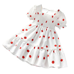 Cute Baby Girls Dress Polka Dot Print Puff Sleeve Knee Length A-Line Holiday Summer Sundress Children Vestido Fit For 2-7Years