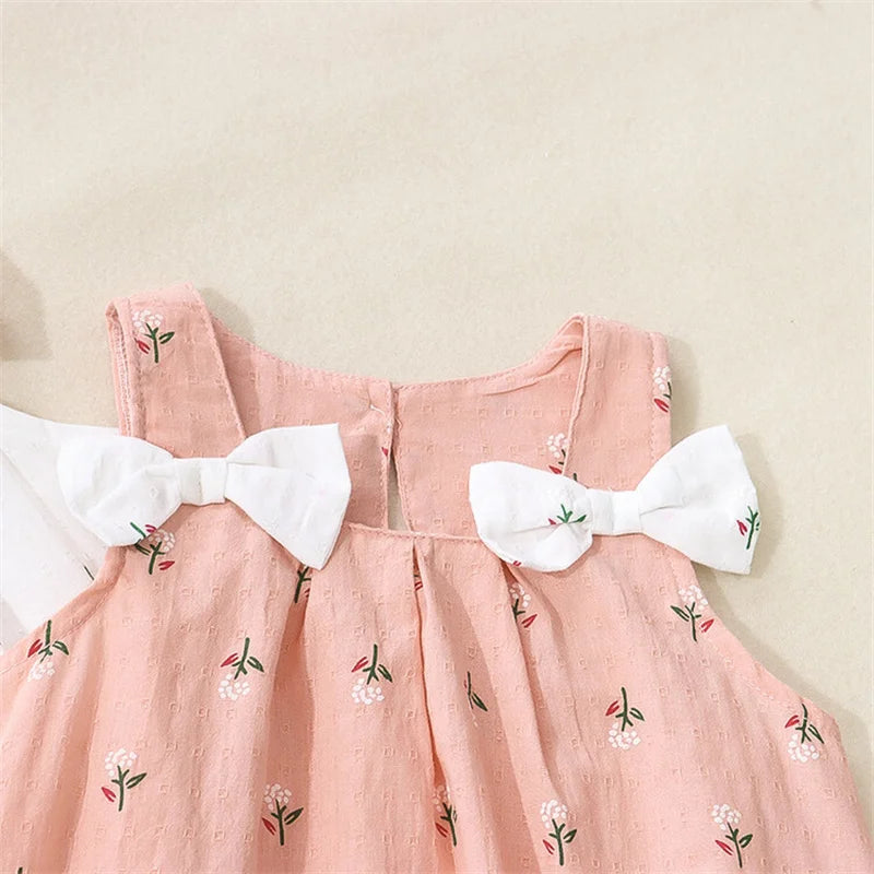 Summer Simple Solid Color Flower Baby Girl Dress Sleeveless Bowknot Children's Clothes Thin Breathable 0 To 3 Years Old Toddler