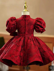 2022 New Children's Evening Gown Bow Design Spanish Vintage Girls Birthday Baptism Party Red Dresses For Eid A2051