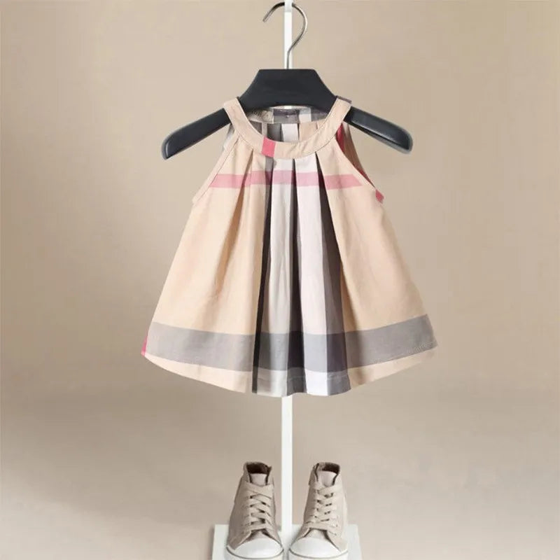 100% Cotton Children's Summer Clothing 2023 New Girls Dress 3-5 Years Old Girl Plaid Princess Dresses Baby Girl's Kawaii Skirt