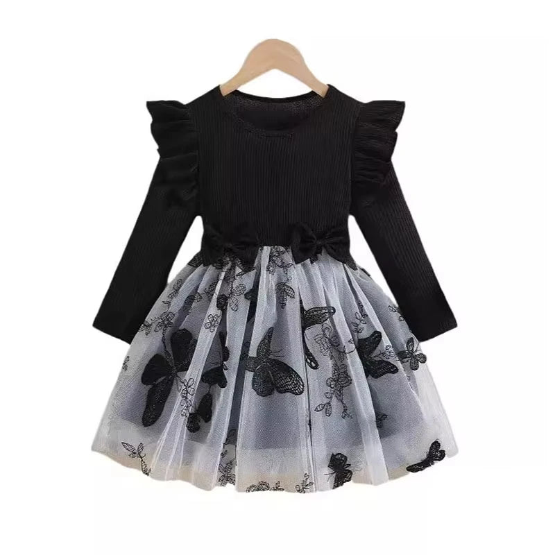 Girls Sweet Floral Puff Short Sleeve Princess Dress 1-8 years