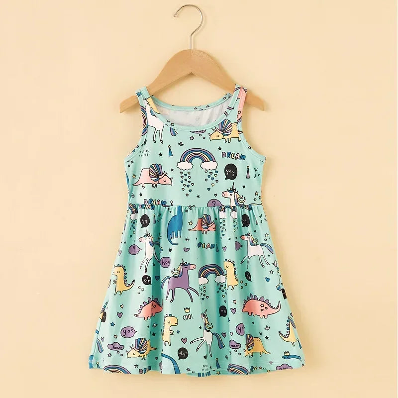 Cute Summer Girl Cartoon Beach Dress 1-8 years
