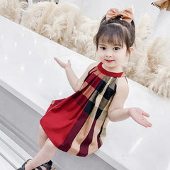 100% Cotton Children's Summer Clothing 2023 New Girls Dress 3-5 Years Old Girl Plaid Princess Dresses Baby Girl's Kawaii Skirt