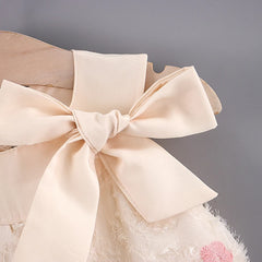 Girls' Summer New Sleeveless Dress Children's Round Neck Colorful Cute Flower Big Bow Baby Tassel Princess Dress
