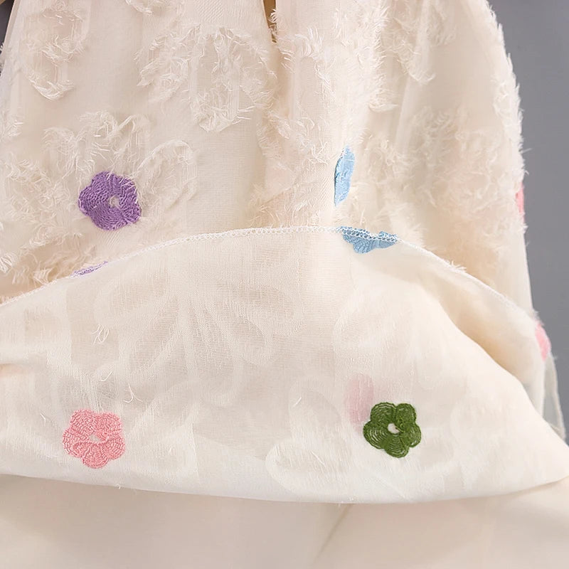 Girls' Summer New Sleeveless Dress Children's Round Neck Colorful Cute Flower Big Bow Baby Tassel Princess Dress