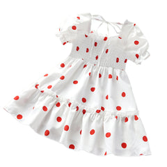 Cute Baby Girls Dress Polka Dot Print Puff Sleeve Knee Length A-Line Holiday Summer Sundress Children Vestido Fit For 2-7Years